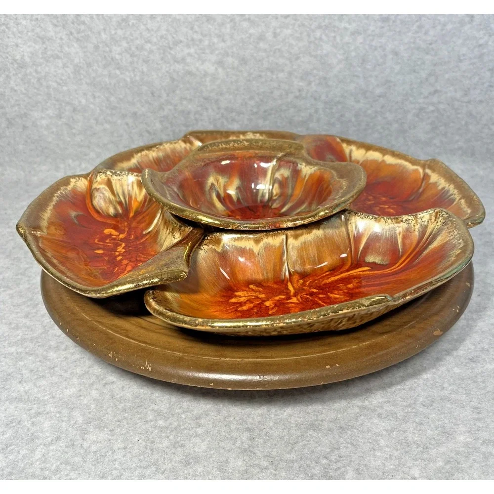 Vtg‎ California Originals Lazy Susan Chip Dip Set USA 146-298 5pc Serving READ
